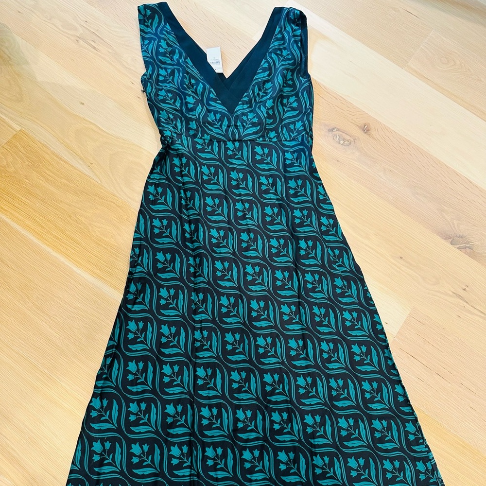 Ann Taylor A-line Teal and Black Midi Dress XS NWT